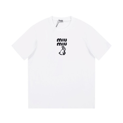 미우미우 여성 크루넥 화이트 반팔티 - Miumiu Ladys White short sleeved T-shirts - miu0294x