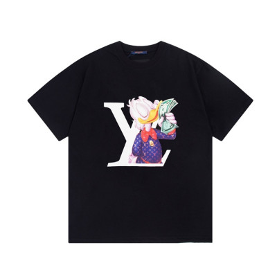 루이비통 남성 블랙 크루넥 반팔티 - Louis vuitton Mens Black Short sleeved T-shirts - lv324x