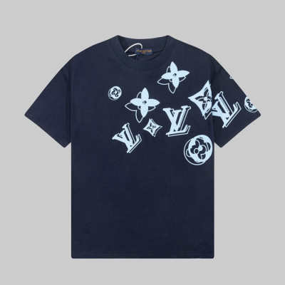 루이비통 남성 네이비 크루넥 반팔티 - Louis vuitton Mens Navy Short sleeved T-shirts - lv343x