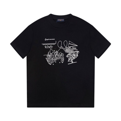 루이비통 남성 블랙 크루넥 반팔티 - Louis vuitton Mens Black Short sleeved T-shirts - lv345x