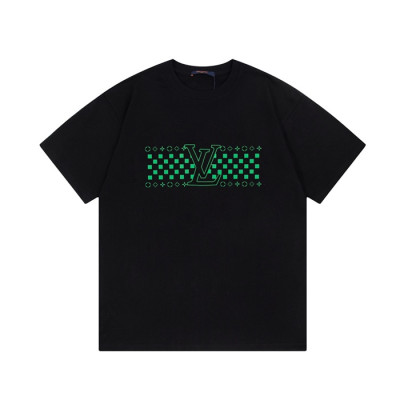 루이비통 남성 블랙 크루넥 반팔티 - Louis vuitton Mens Black Short sleeved T-shirts - lv351x