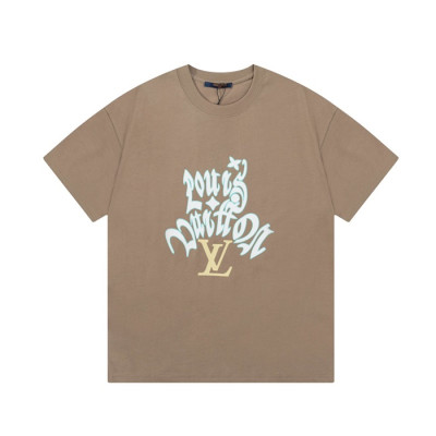 루이비통 남성 카멜 크루넥 반팔티 - Louis vuitton Mens Camel Short sleeved T-shirts - lv352x