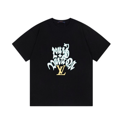 루이비통 남성 블랙 크루넥 반팔티 - Louis vuitton Mens Black Short sleeved T-shirts - lv354x