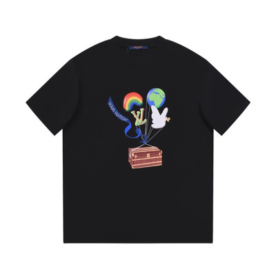 루이비통 남성 블랙 크루넥 반팔티 - Louis vuitton Mens Black Short sleeved T-shirts - lv364x