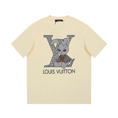 루이비통 남성 아이보리 크루넥 반팔티 - Louis vuitton Mens Ivory Short sleeved T-shirts - lv367x