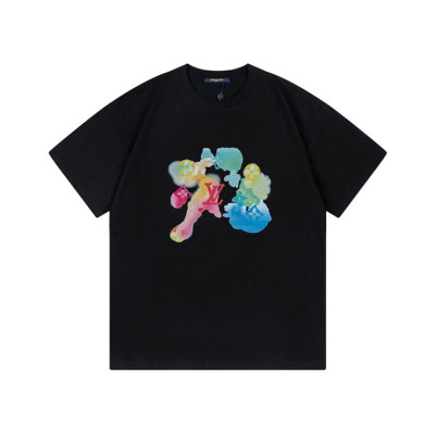 루이비통 남성 블랙 크루넥 반팔티 - Louis vuitton Mens Black Short sleeved T-shirts - lv374x