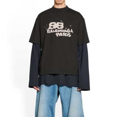 발렌시아가 남/녀 크루넥 블랙 반팔티 - Balenciaga Unisex Black Short sleeved T-shirts - ba143x