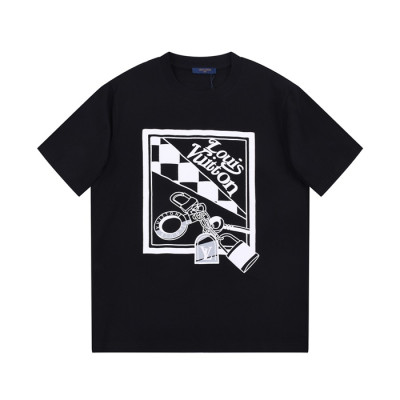 루이비통 남성 블랙 크루넥 반팔티 - Louis vuitton Mens Black Short sleeved T-shirts - lv420x