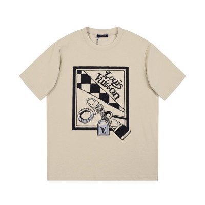 루이비통 남성 베이지 크루넥 반팔티 - Louis vuitton Mens Beige Short sleeved T-shirts - lv421x