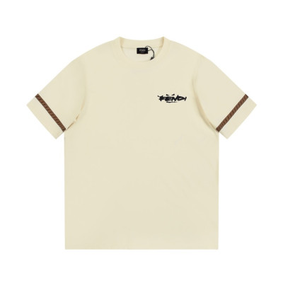 펜디 남성 아이보리 크루넥 반팔티 - Fendi Mens Ivory Short sleeved T-shirts - fe42x