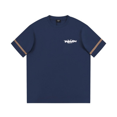 펜디 남성 네이비 크루넥 반팔티 - Fendi Mens Navy Short sleeved T-shirts - fe43x