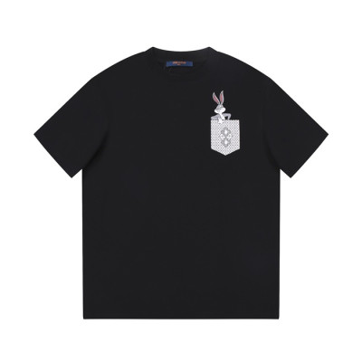 루이비통 남성 블랙 크루넥 반팔티 - Louis vuitton Mens Black Short sleeved T-shirts - lv426x