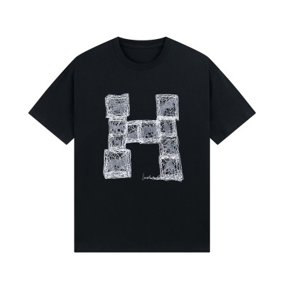 에르메스 남성 블랙 크루넥 반팔티 - Hermes Mens Black Short sleeved T-shirts - he50x