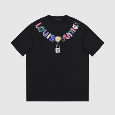 루이비통 남성 블랙 크루넥 반팔티 - Louis vuitton Mens Black Short sleeved T-shirts - lv530x