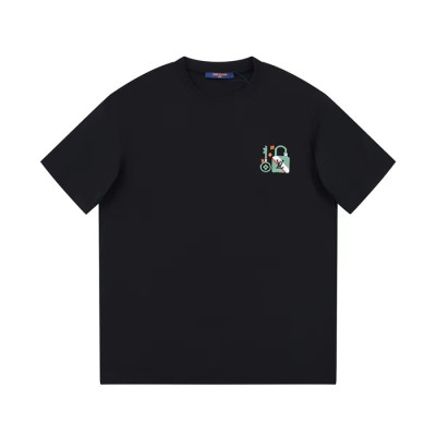 루이비통 남성 블랙 크루넥 반팔티 - Louis vuitton Mens Black Short sleeved T-shirts - lv576x