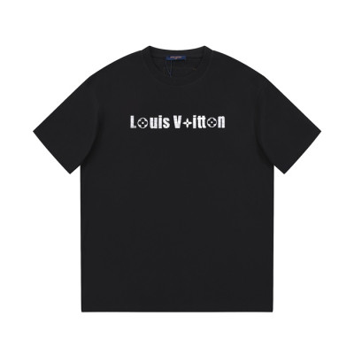 루이비통 남성 블랙 크루넥 반팔티 - Louis vuitton Mens Black Short sleeved T-shirts - lv586x