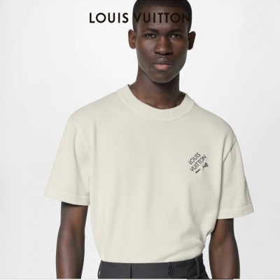 루이비통 남성 아이보리 크루넥 반팔티 - Louis vuitton Mens Ivory Short sleeved T-shirts - lv639x