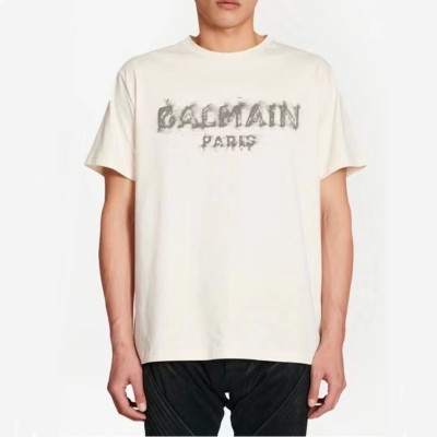 발망 남성 유니크 화이트 반팔티 - Balmain Mens White Tshirts - bam213x