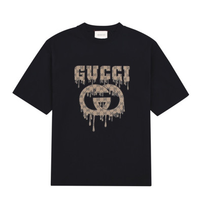 구찌 남성 블랙 크루넥 반팔티 - Gucci Mens Black Short sleeved T-shirts - gu344x