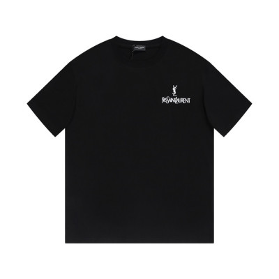 입생로랑 남성 블랙 크루넥 반팔티 - Saint laurent Black Short sleeved Tshirts - ysl343x