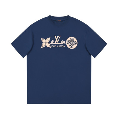 루이비통 남성 네이비 크루넥 반팔티 - Louis vuitton Mens Navy Short sleeved T-shirts - lv692x