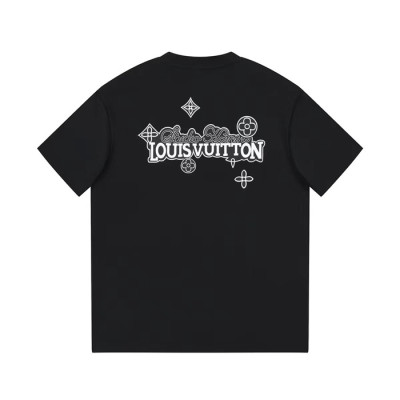 루이비통 남성 블랙 크루넥 반팔티 - Louis vuitton Mens Black Short sleeved T-shirts - lv695x