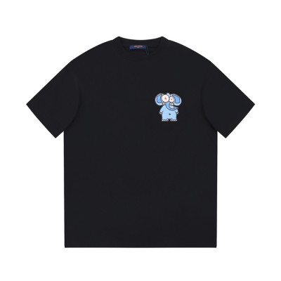 루이비통 남성 블랙 크루넥 반팔티 - Louis vuitton Mens Black Short sleeved Tshirts - lv719x