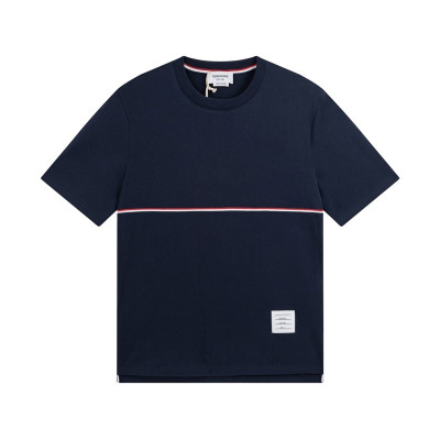 톰브라운 남성 크루넥 네이비 반팔티 - Thom Browne Mens Navy Tshirts - th46x