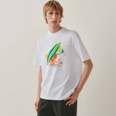 에르메스 남성 화이트 크루넥 반팔티 - Hermes Mens White Short sleeved Tshirts - he163x