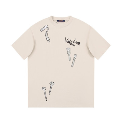 루이비통 남성 아이보리 크루넥 반팔티 - Louis vuitton Mens Ivory Short sleeved Tshirts - lv846x