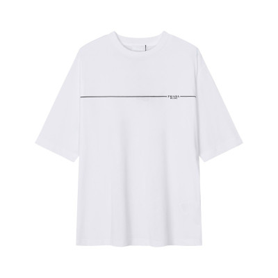 프라다 남성 크루넥 화이트 반팔티 - Prada Mens White Short sleeved Tshirts - pr488x