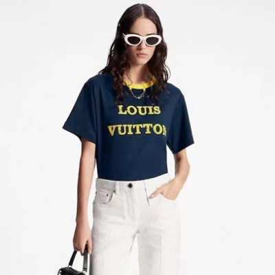 루이비통 남/녀 네이비 크루넥 반팔티 - Louis vuitton Unisex Navy Short sleeved Tshirts - lv944x