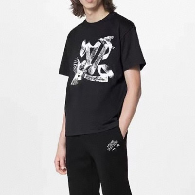 루이비통 남성 블랙 크루넥 반팔티 - Louis vuitton Mens Black Short sleeved Tshirts - lv967x