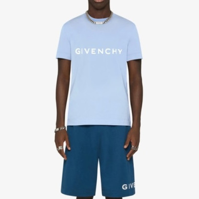 지방시 남성 크루넥 블루 반팔티 - Givenchy Mens Blue Short Sleeved Tshirts - gi276x