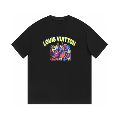 루이비통 남성 블랙 크루넥 반팔티 - Louis vuitton Mens Black Short sleeved Tshirts - lv1103x