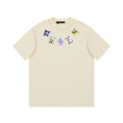 루이비통 남성 아이보리 크루넥 반팔티 - Louis vuitton Mens Ivory Short sleeved Tshirts - lv1108x