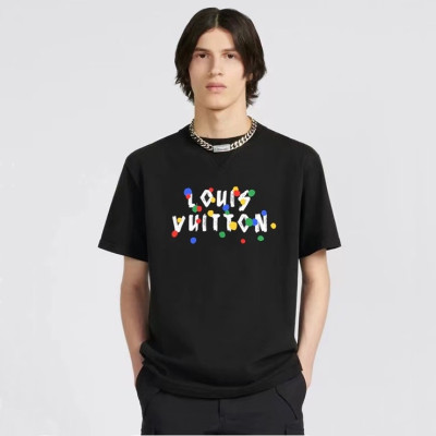 루이비통 남성 블랙 크루넥 반팔티 - Louis vuitton Mens Black Short sleeved Tshirts - lv1123x