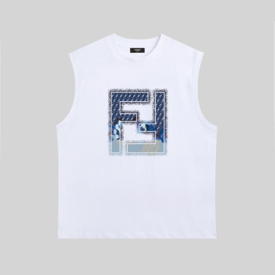 펜디 남성 화이트 크루넥 나시 - Fendi Mens White Sleeveless Tshirts - fe136x