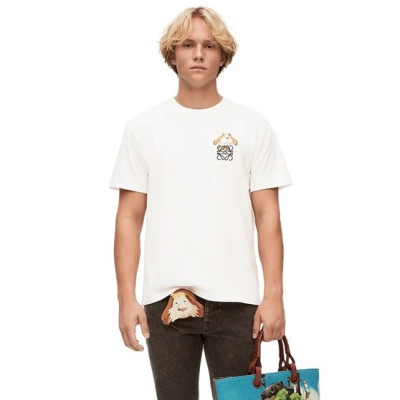 로에베 남/녀 이니셜 화이트 반팔티 - Loewe Unisex White Short sleeved Tshirts - loe726x