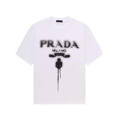 프라다 남성 크루넥 화이트 반팔티 - Prada Mens White Short sleeved Tshirts - pr545x