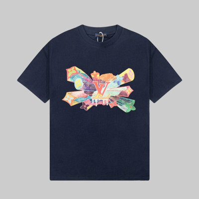 루이비통 남성 네이비 크루넥 반팔티 - Louis vuitton Mens Navy Short sleeved Tshirts - lv1373x