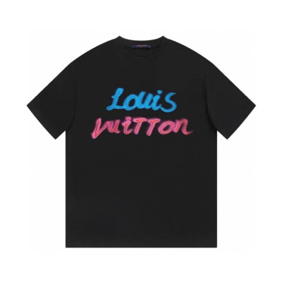 루이비통 남성 블랙 크루넥 반팔티 - Louis vuitton Mens Black Short sleeved Tshirts - lv1376x