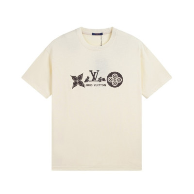 루이비통 남성 아이보리 크루넥 반팔티 - Louis vuitton Mens Ivory Short sleeved Tshirts - lv1379x