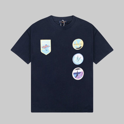 루이비통 남성 네이비 크루넥 반팔티 - Louis vuitton Mens Navy Short sleeved Tshirts - lv1421x