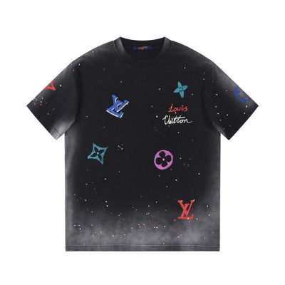 루이비통 남성 크루넥 블랙 반팔티 - Louis vuitton Mens Black Short Sleeved Tshirts - lv1435x