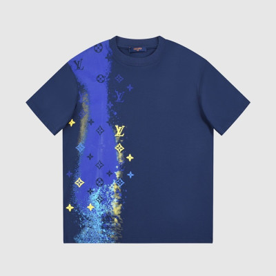 루이비통 남성 크루넥 블루 반팔티 - Louis vuitton Mens Blue Short sleeved Tshirts - lv1481x