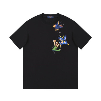 루이비통 남성 크루넥 블랙 반팔티 - Louis vuitton Mens Black Short sleeved Tshirts - lv1495x