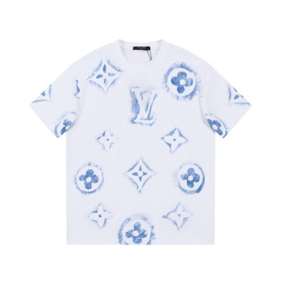 루이비통 남성 크루넥 화이트 반팔티 - Louis vuitton Mens White Short sleeved Tshirts - lv1498x