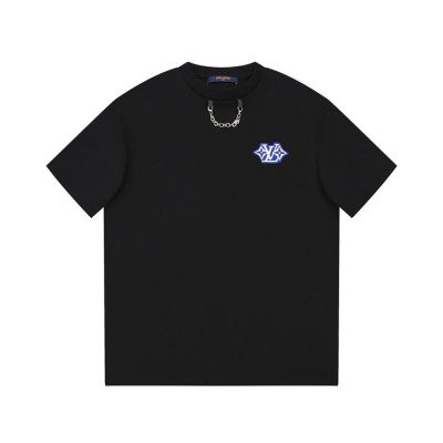 루이비통 남성 크루넥 블랙 반팔티 - Louis vuitton Mens Black Short sleeved Tshirts - lv1507x