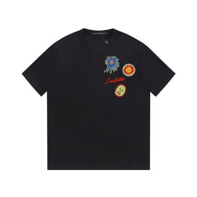 루이비통 남성 크루넥 블랙 반팔티 - Louis vuitton Mens Black Short sleeved Tshirts - lv1566x